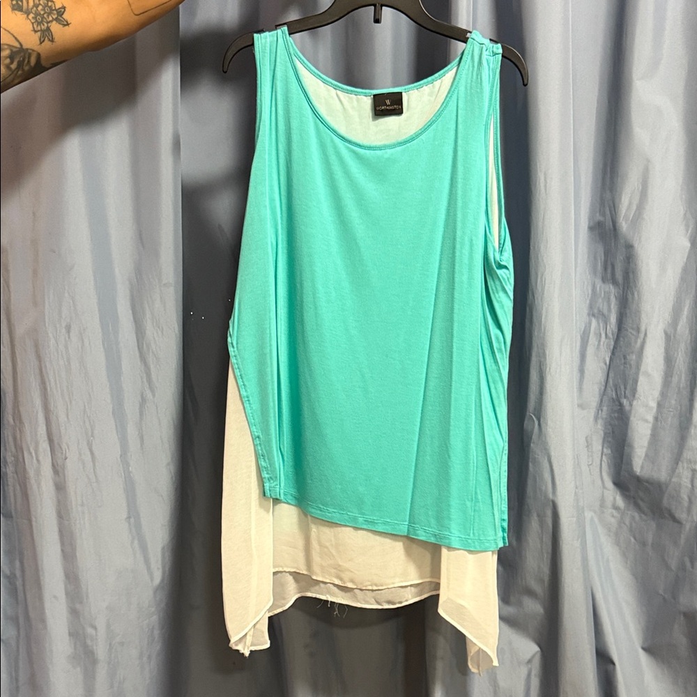 Worthington Teal and White Tank Top